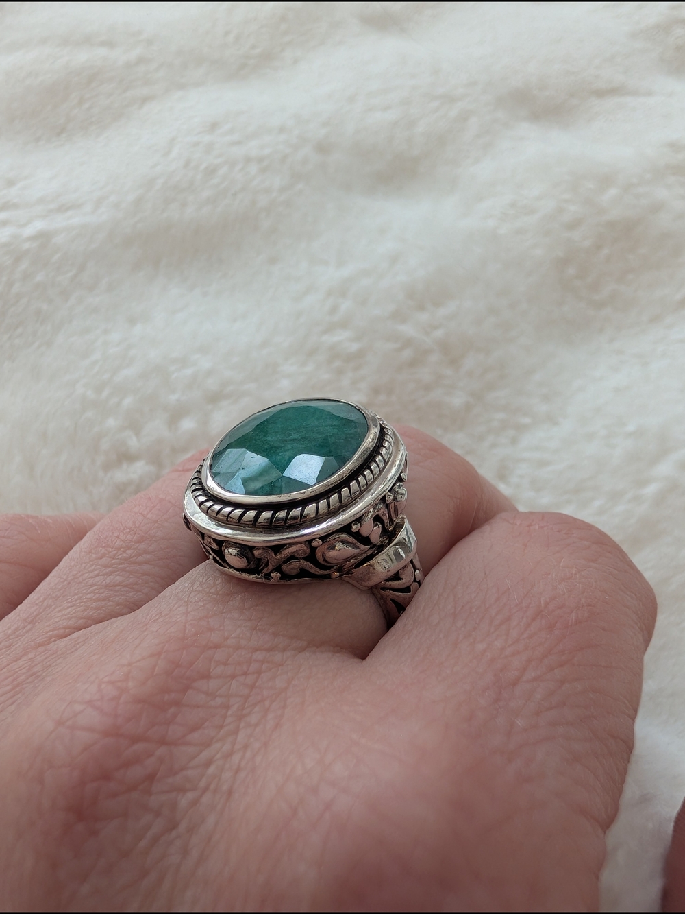 Vintage BJC Sterling Silver 925 Large Green Gemstone Statement Ring Size 7 - Picture 7 of 9